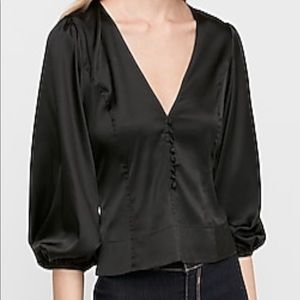 Express Black Satin Button Blouse